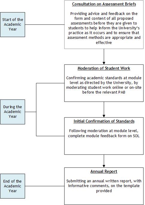 Flowchart showing a module external examiner's responsibilities