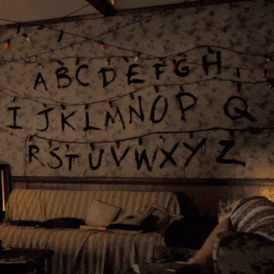 The lights from the TV show Stranger Things spelling 'Invent'