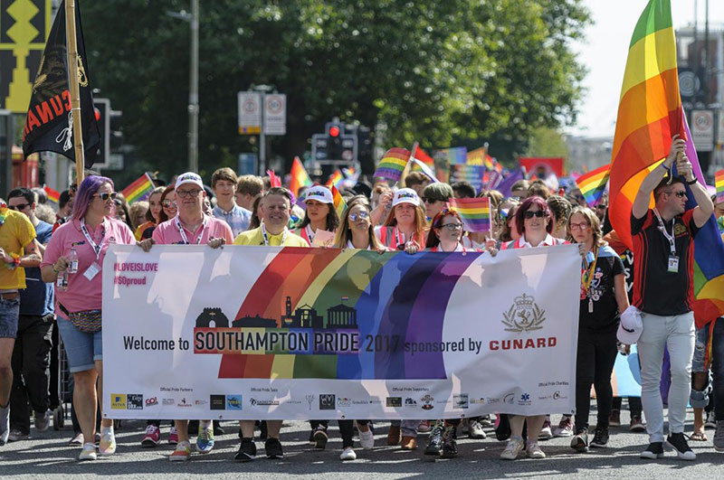 People taking part in the Southampton Pride march