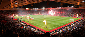 The pitch at St Mary's stadium with flares going off