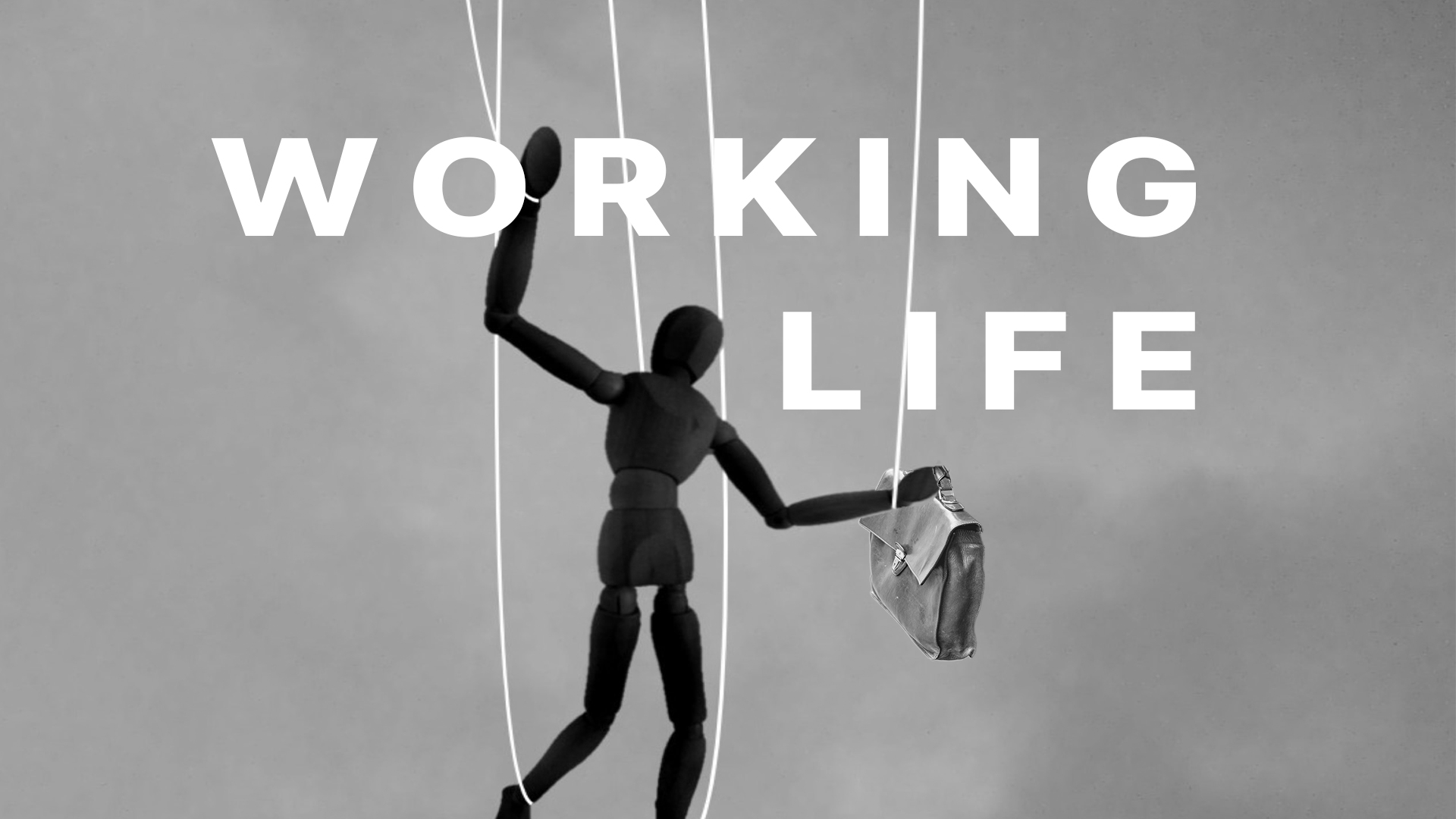 Image shows puppet with the words 'working life'