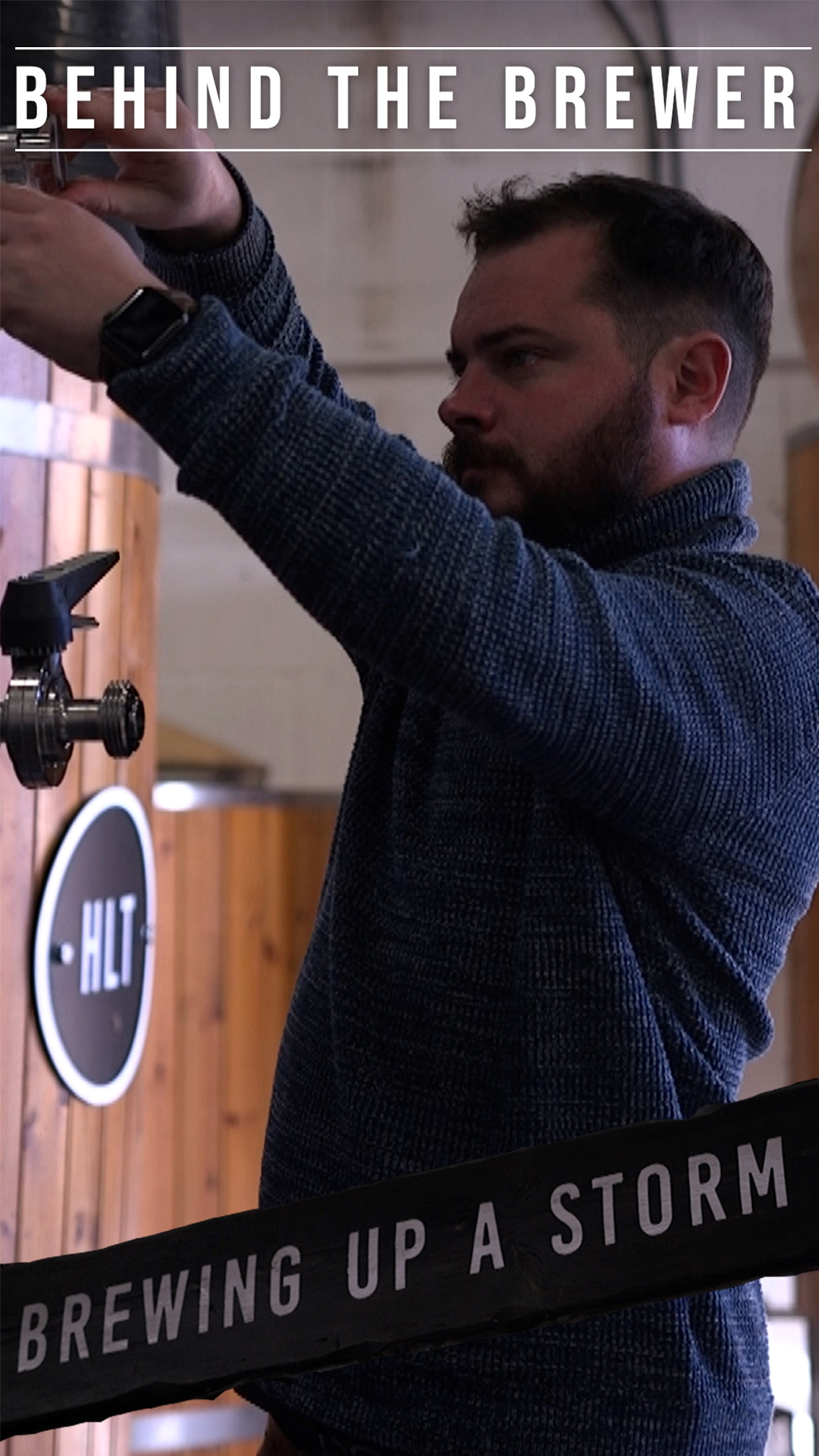 Image reads 'Behind the brewer - brewing up a storm' 