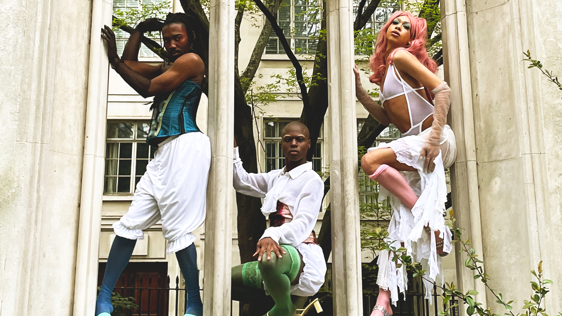 models posing in a window