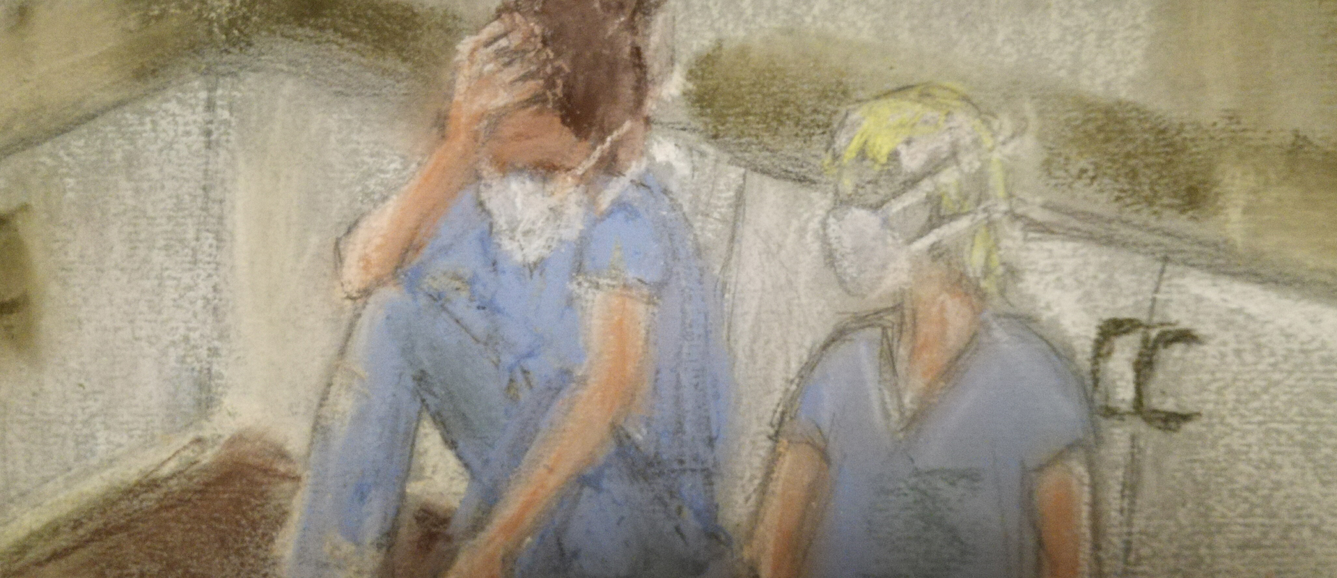 A sketch of two nurses sat on the floor