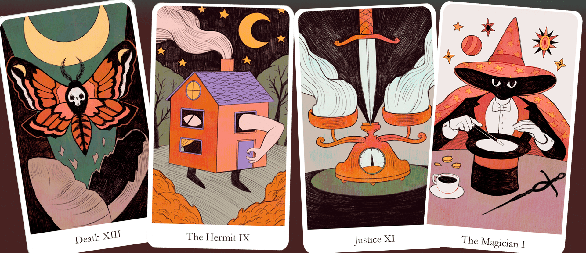 Image shows student work by Kelly Andersen featuring 4 tarot cards 