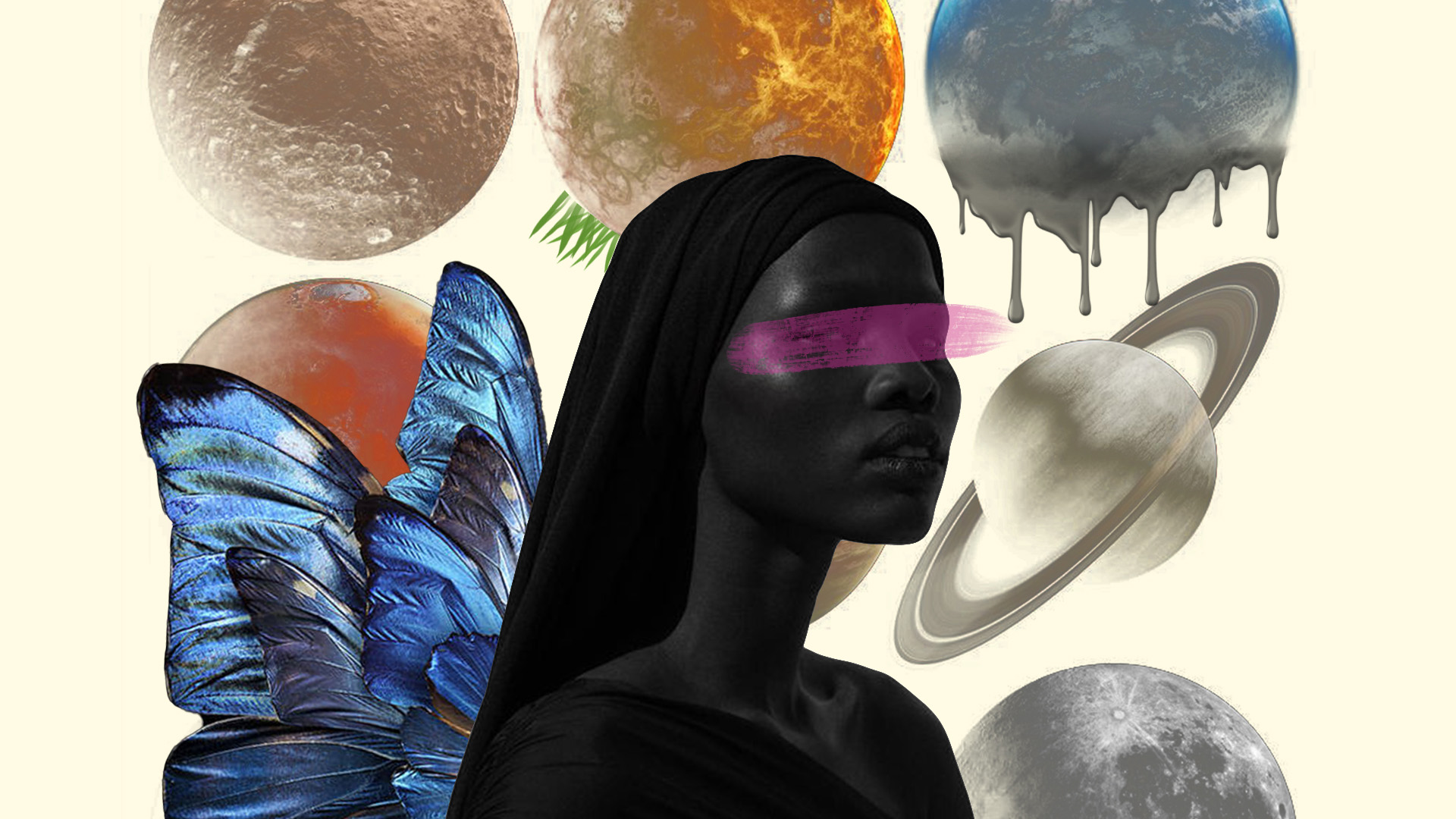 A woman surrounded by planets