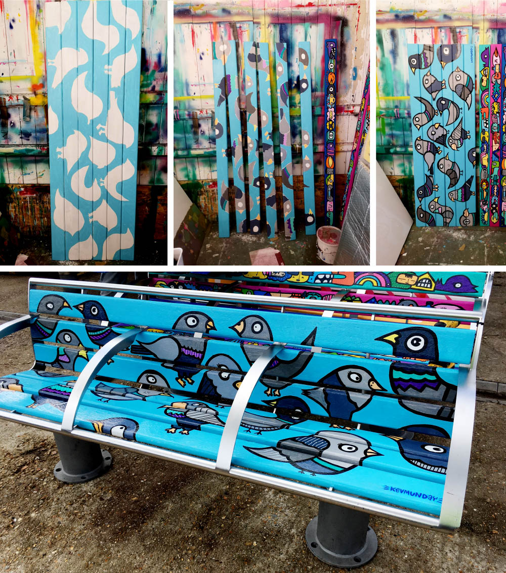 Images of 'Feeding the Pigeons' bench by Kev Munday