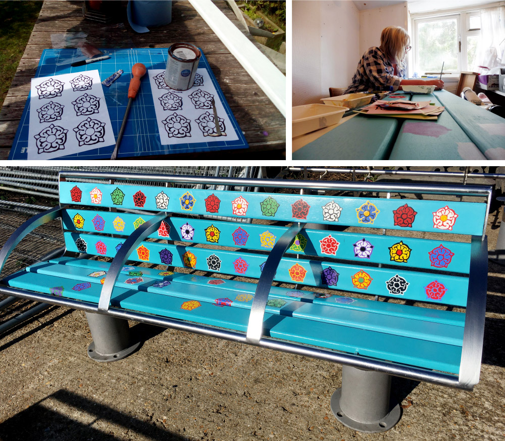 Images of 'Tudor Flower Power' bench by Wendy Hall