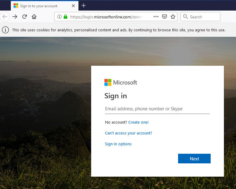Screen shot of how to sign into a Solent University student account