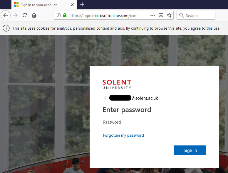 Screenshot of where to enter a current University password