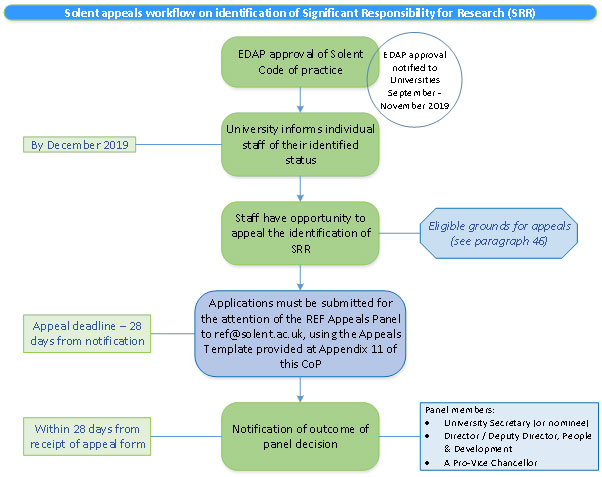 Diagram showing Solent University's REF appeals workflow