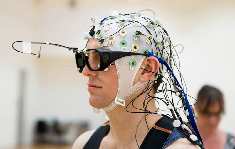 Person wired up for EEG testing