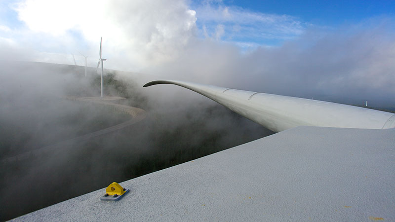 Wind turbines through an aeroplane window