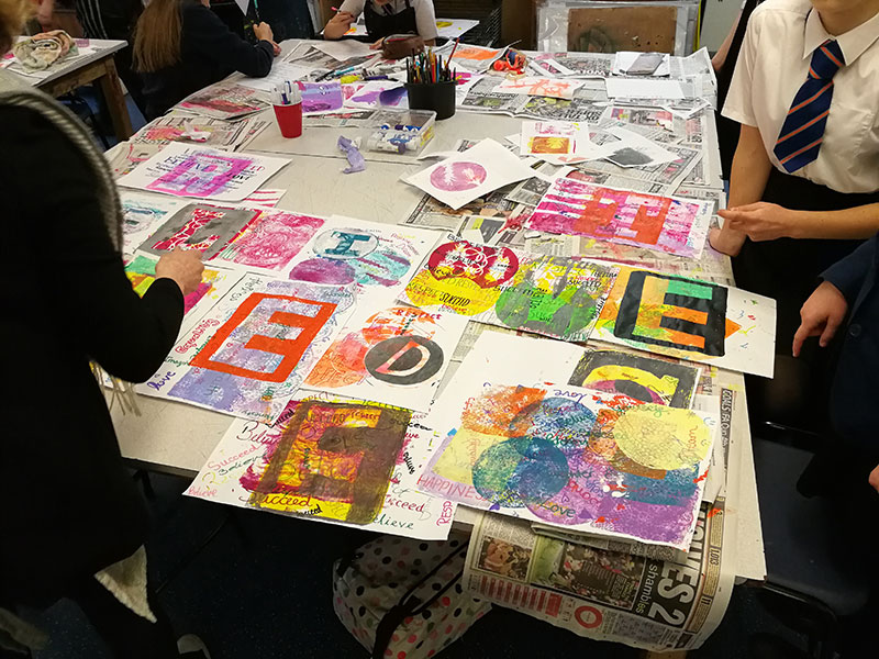 School children doing an art project