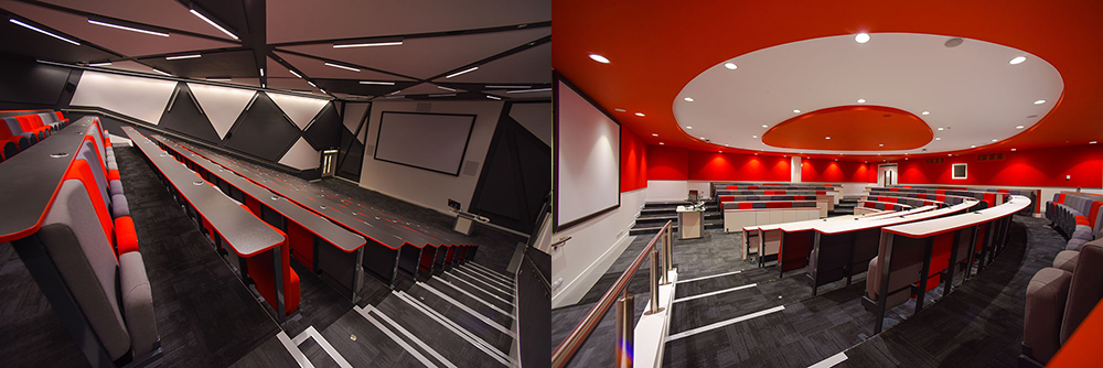 Inside the Jane Austen (left) and the Palmerston (right) lecture theatres